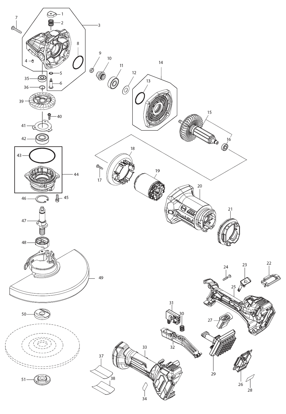 Fig-0 Diagram and Parts List for GAG10Z  Makita Angle Grinder