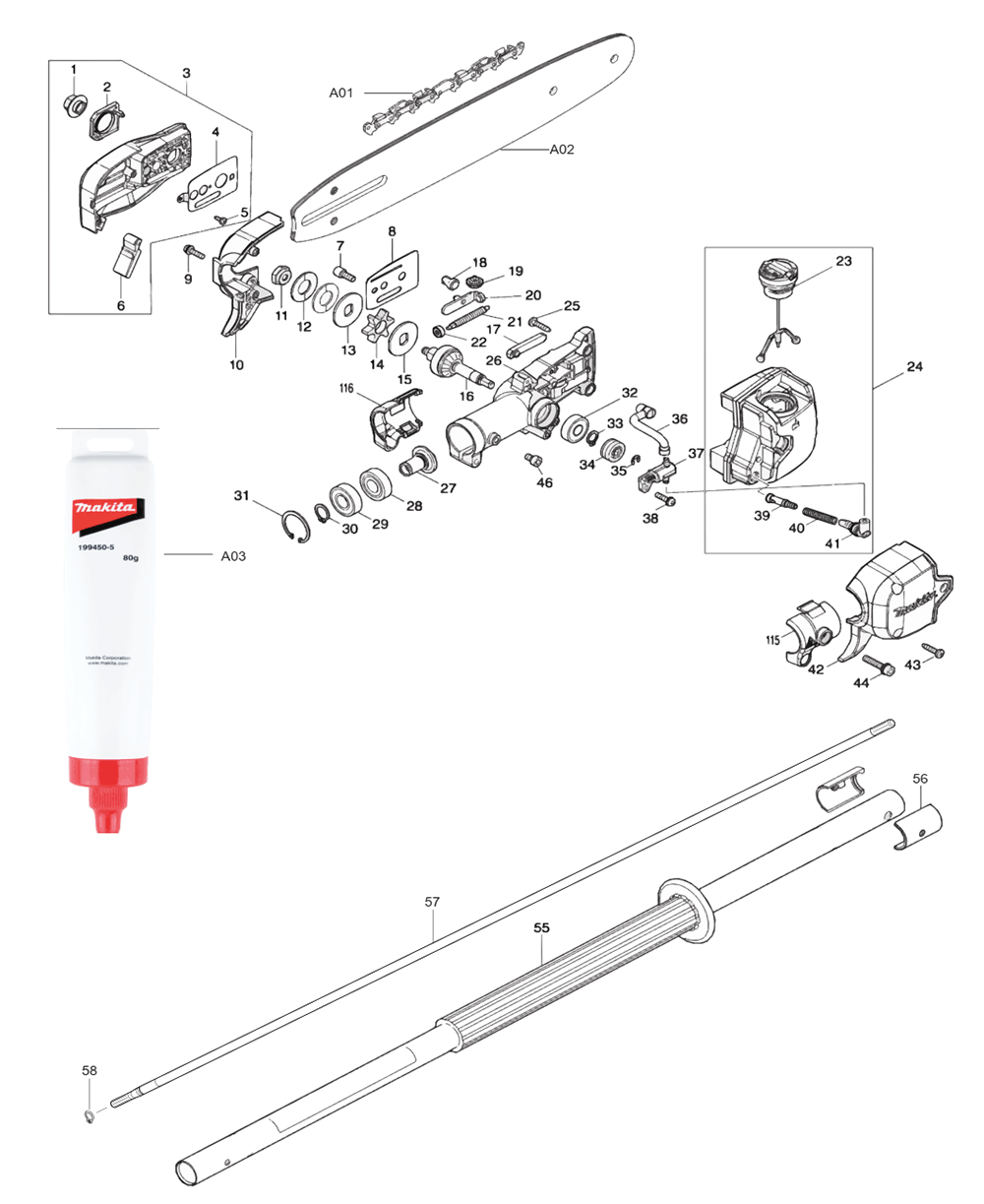 Fig-0 Diagram and Parts List for EY402MP  Makita Trimmer