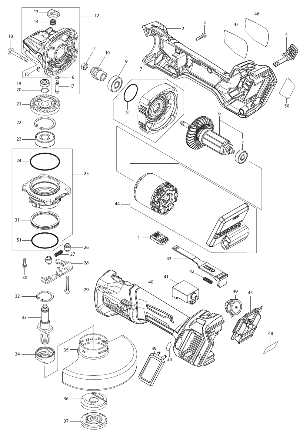 Fig-0 Diagram and Parts List for GAG04Z  Makita Angle Grinder