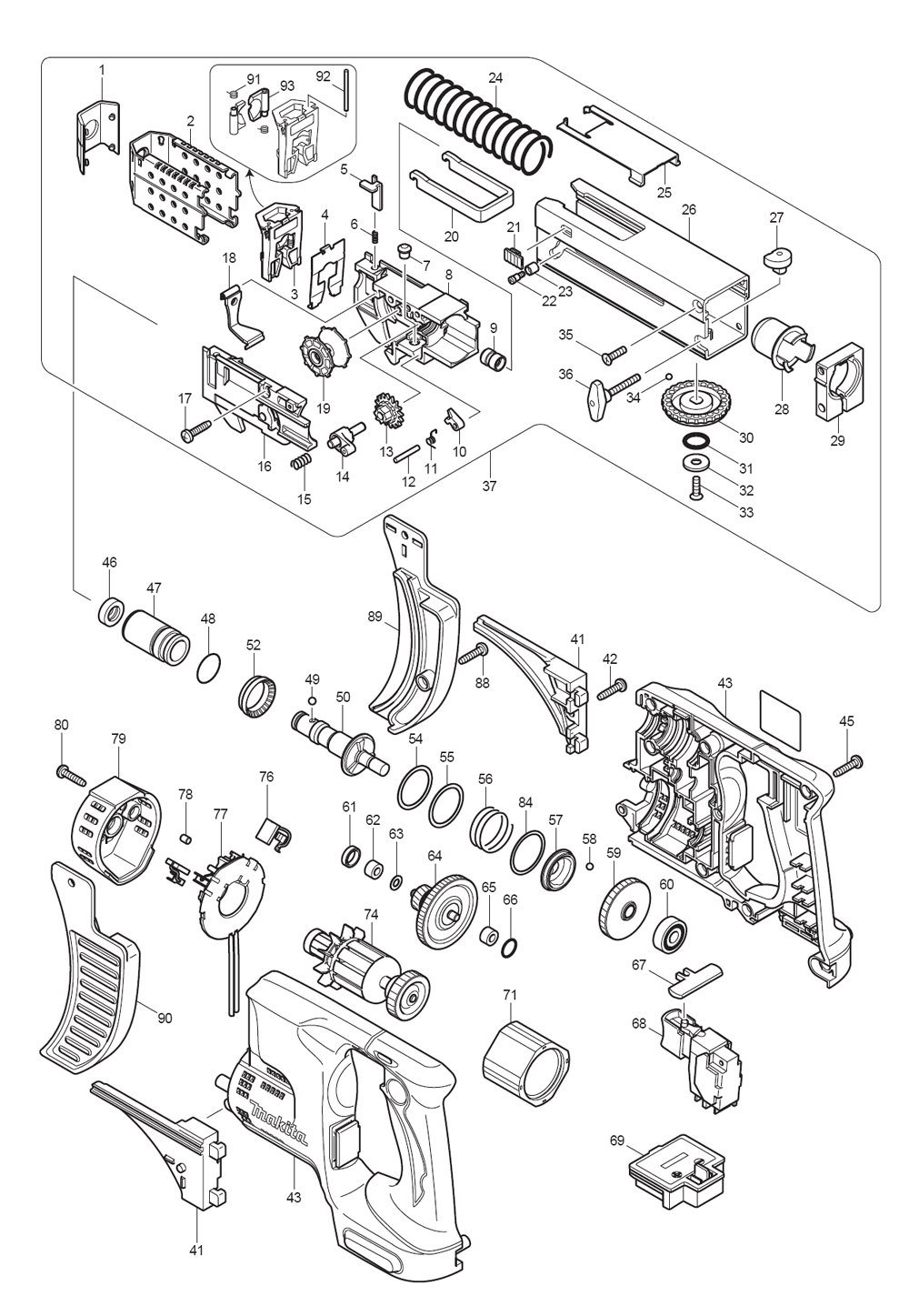 Page 1 Diagram and Parts List for BFR540L Type 2 Makita Screwdriver