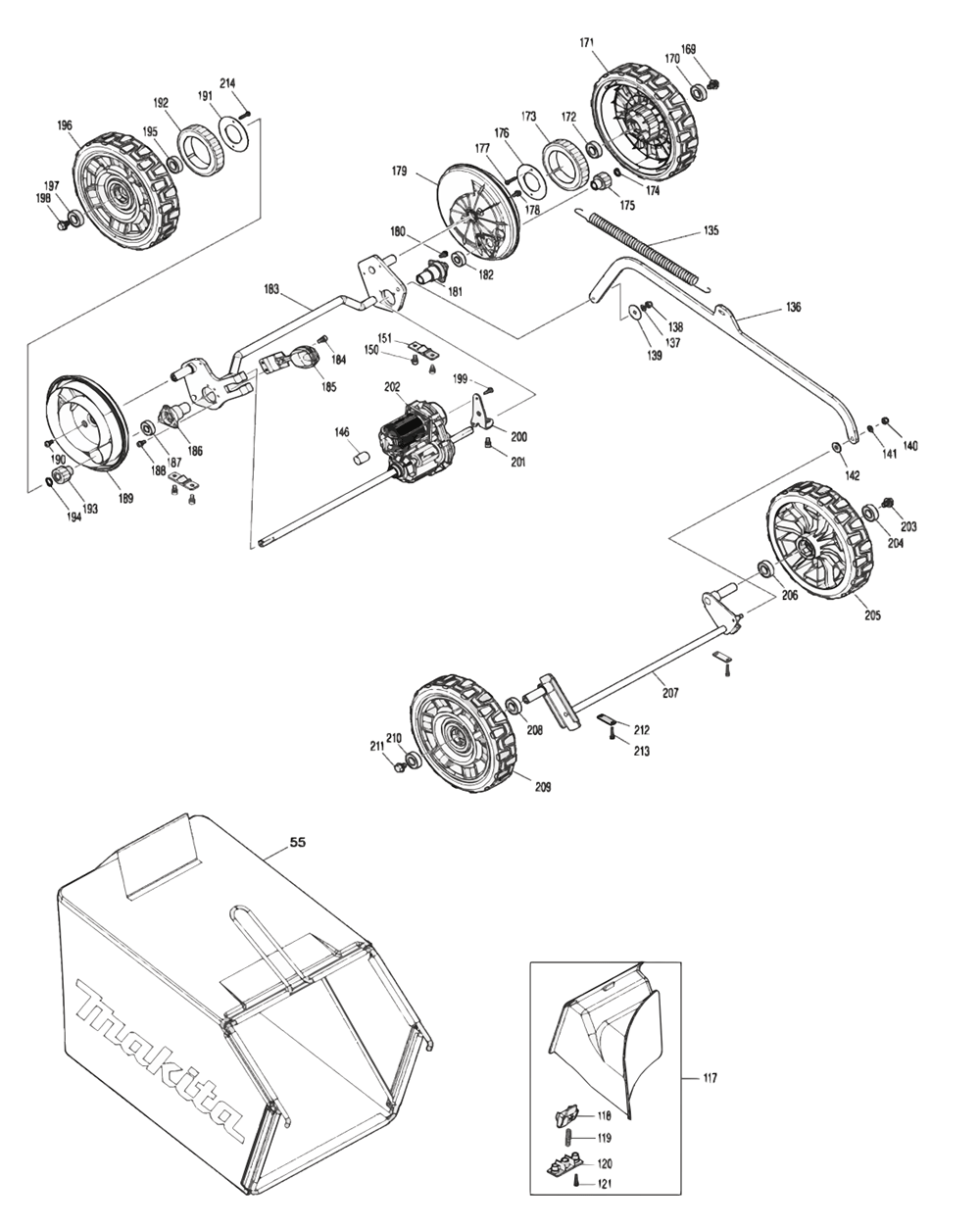 Fig-2 Diagram and Parts List for XML08Z  Makita Lawn Mower