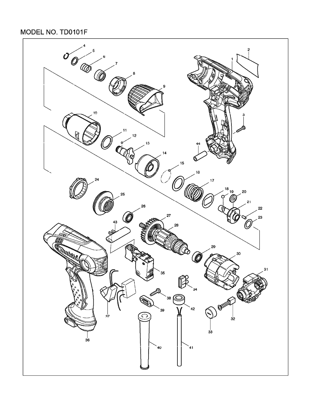 Page 1 Diagram and Parts List for TD0101F  Makita Impact Driver
