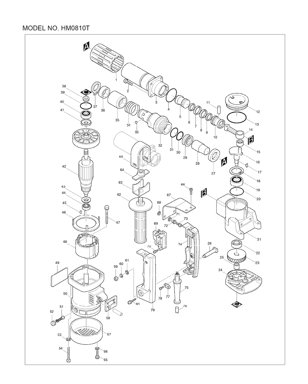 Page 1 Diagram and Parts List for HM0810T  Makita Demolition Hammer