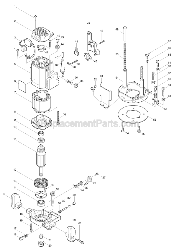 Page A Diagram and Parts List for 3612C  Makita Router