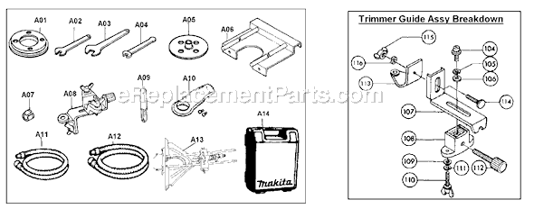 Page B Diagram and Parts List for 3620  Makita Router