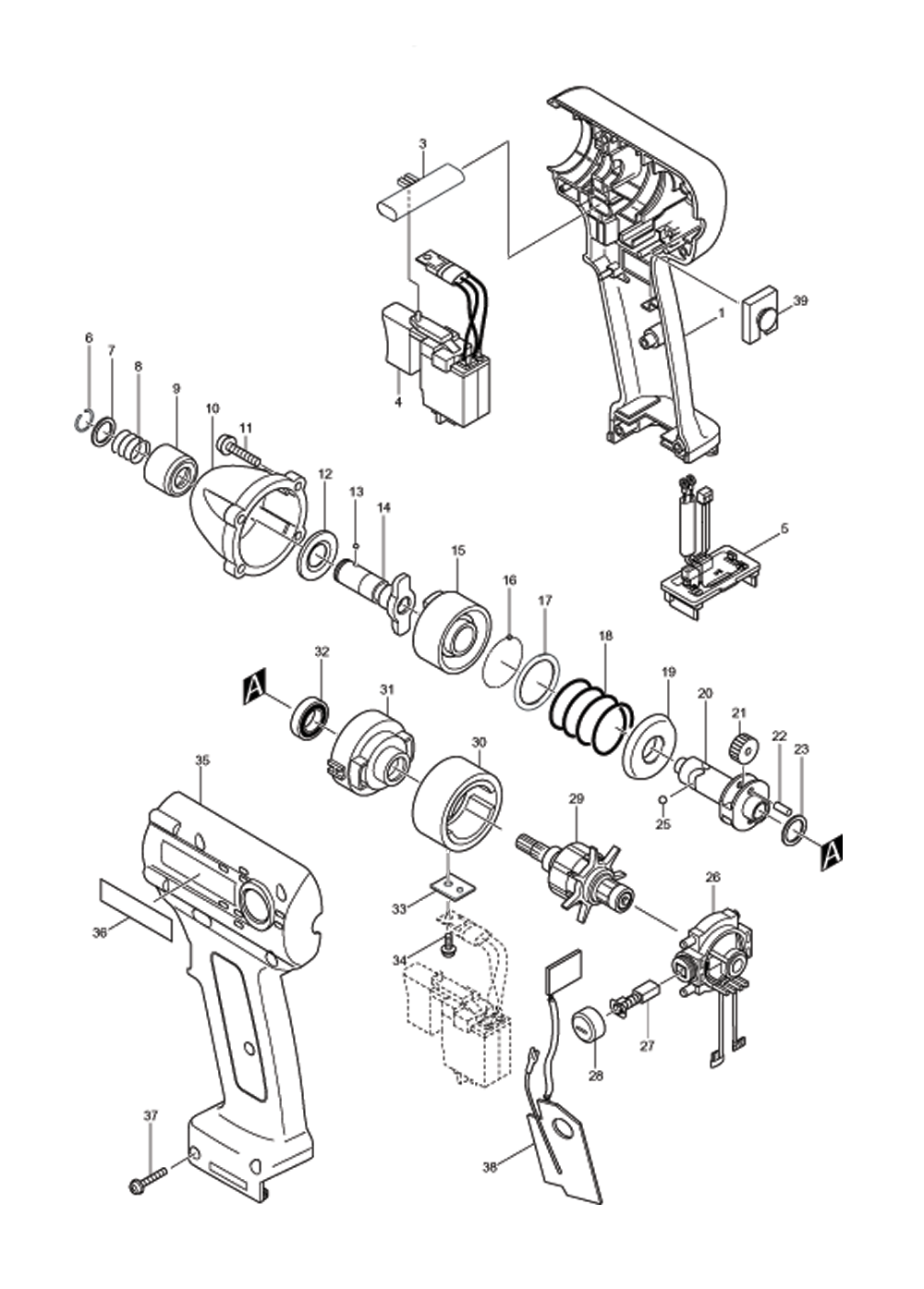 Page 1 Diagram and Parts List for BTD062Z  Makita Drill