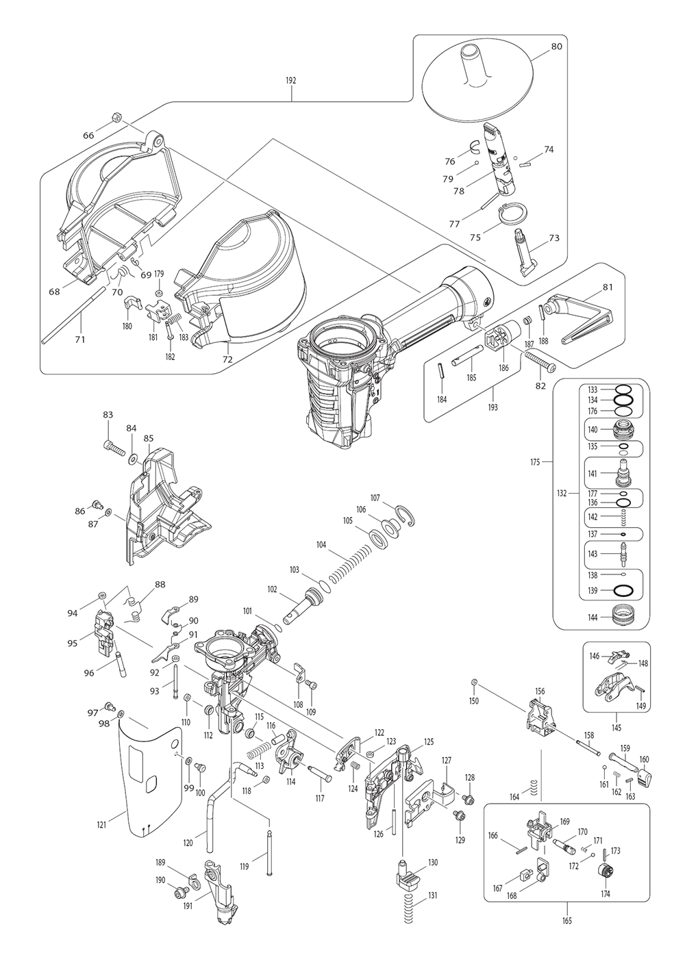 Page 1 Diagram and Parts List for AN635H  Makita Nailer
