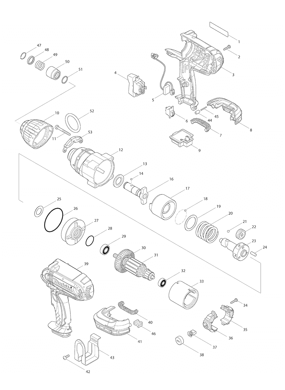 Page 1 Diagram and Parts List for LXWT01Z  Makita Drill