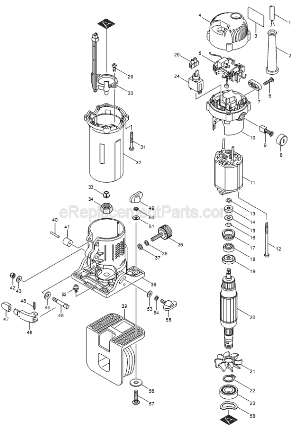 Page A Diagram and Parts List for 3708FC  Makita Laminate Trimmer