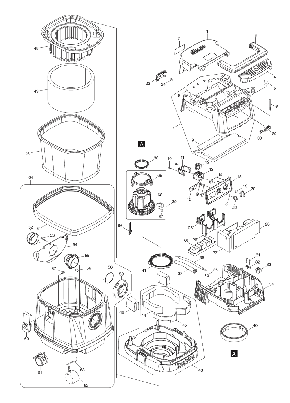 Fig-0 Diagram and Parts List for DVC151LZ  Makita Utility Vacuum