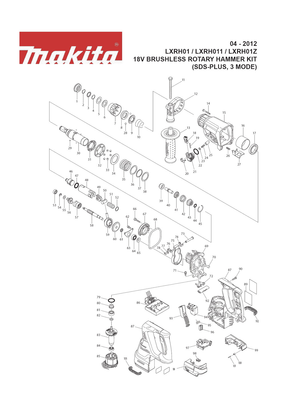 Page 1 Diagram and Parts List for LXRH01 Type 1 Makita Hammer