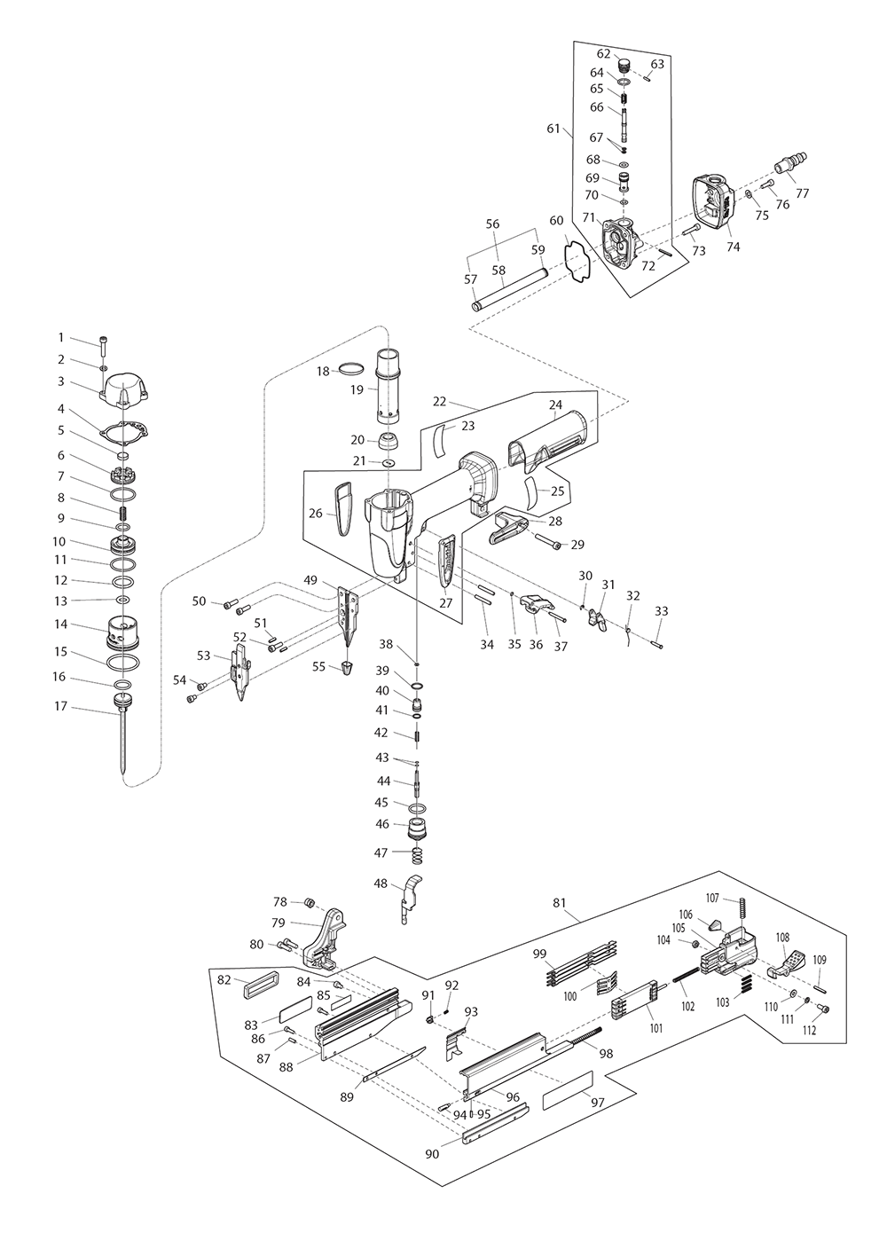 Page 1 Diagram and Parts List for AF353  Makita Nailer