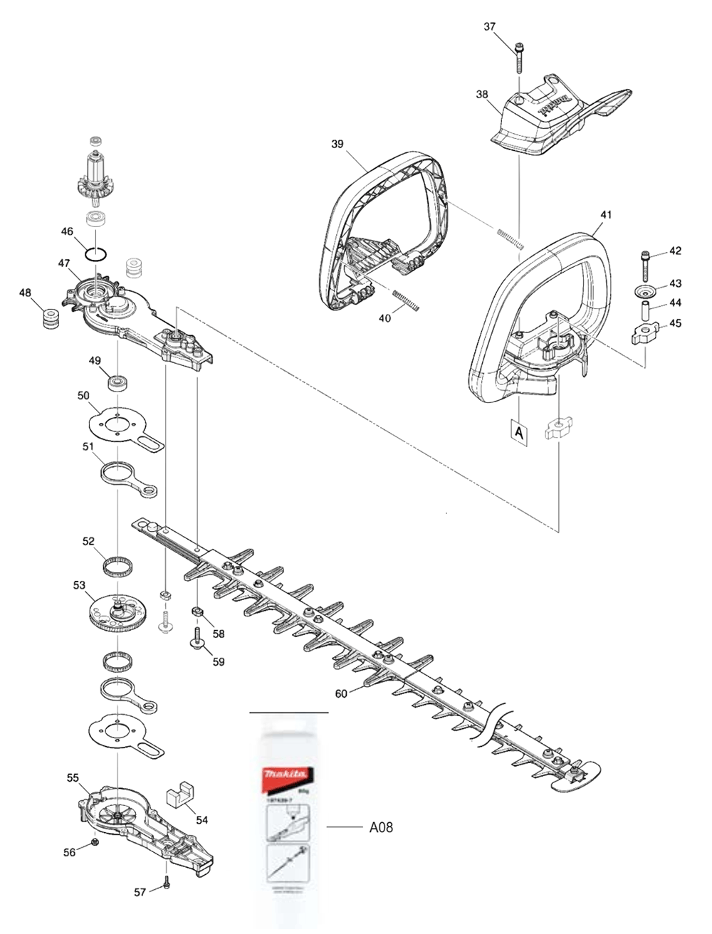 Fig-1 Diagram and Parts List for GHU01M1  Makita Hedge Trimmer