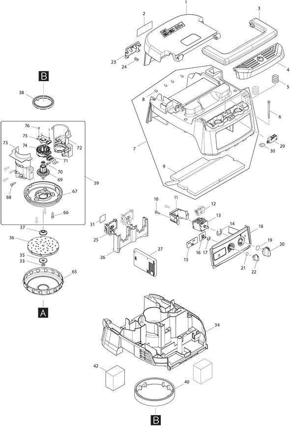 Diagram 1 Diagram and Parts List for XCV23Z  Makita Utility Vacuum