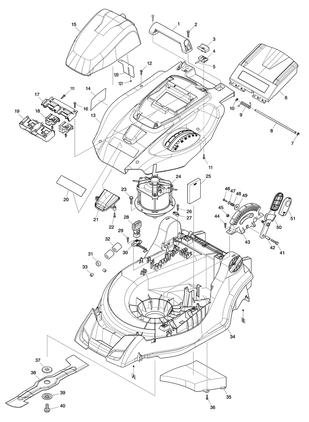 Fig-0 Diagram and Parts List for XML02PT  Makita Lawn Mower