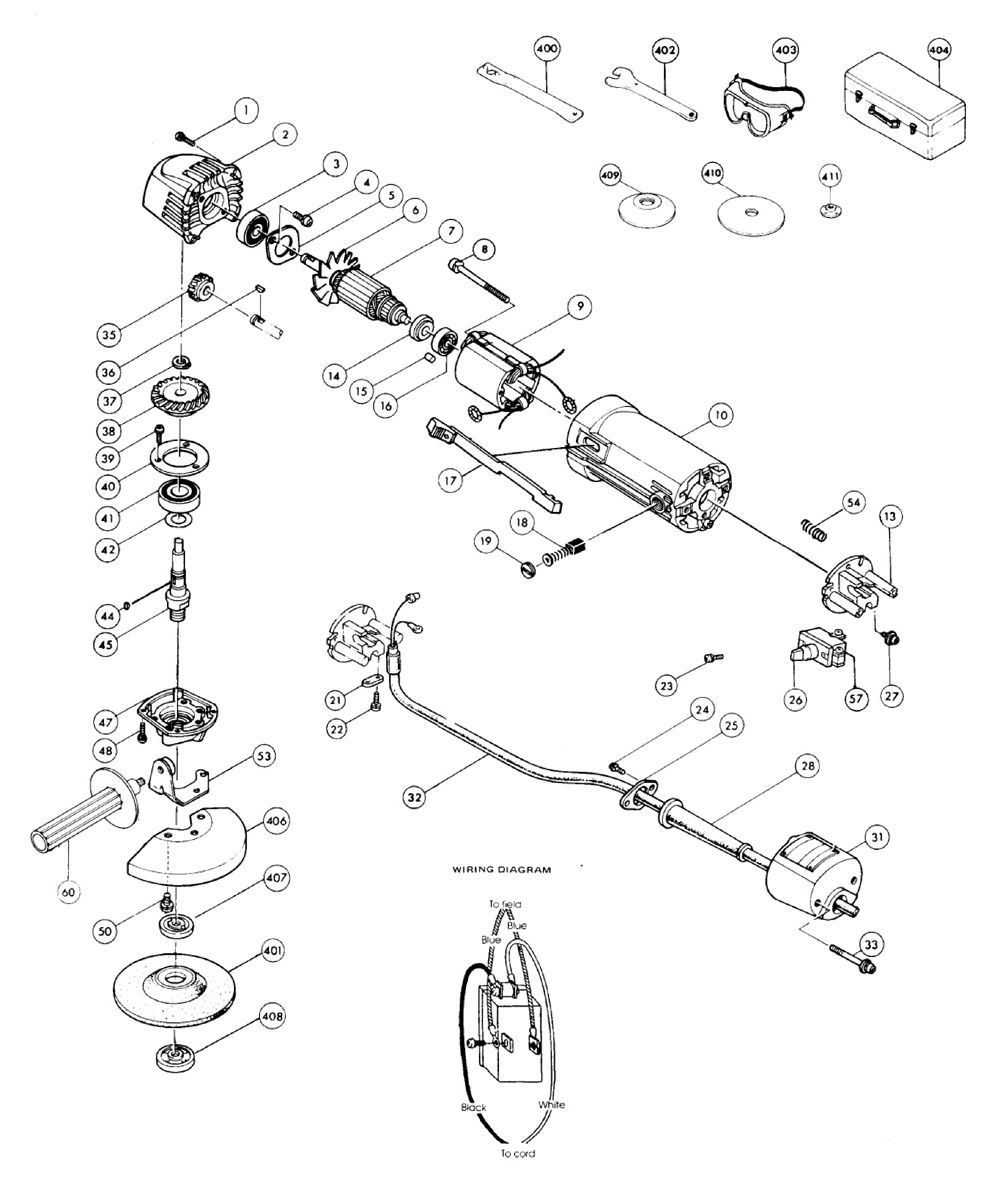 Page 1 Diagram and Parts List for N9501B  Makita Grinder