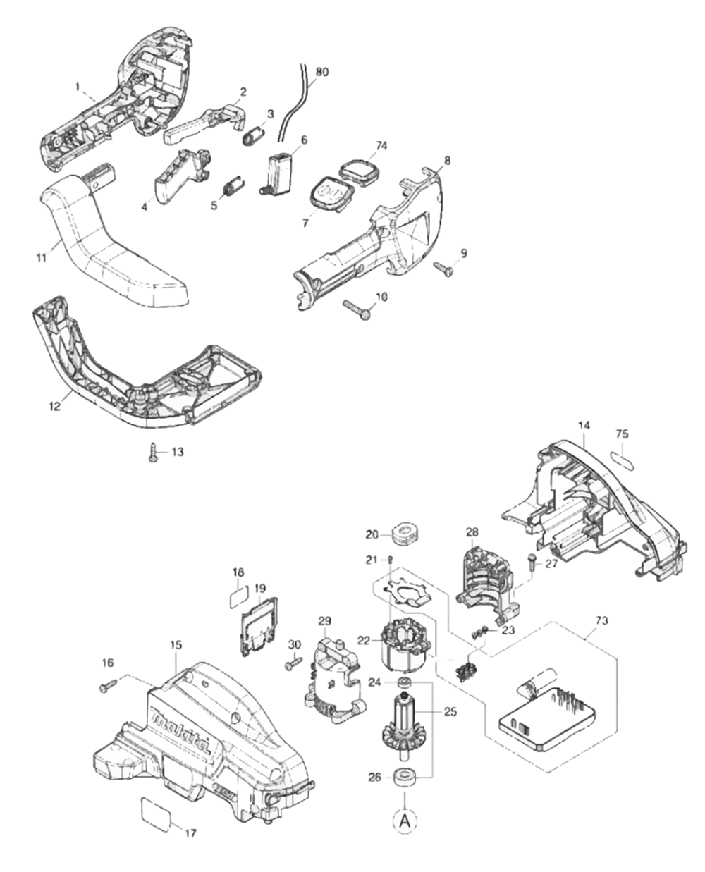 Fig-0 Diagram and Parts List for GHU05Z  Makita Hedge Trimmer