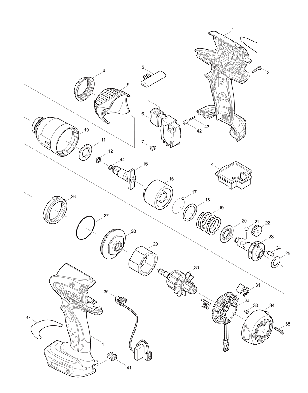 Page 1 Diagram and Parts List for BTW253Z Type 1 Makita Drill