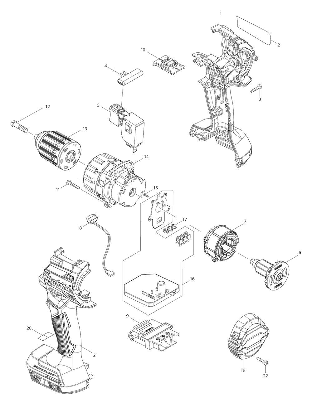Page 1 Diagram and Parts List for XFD12T  Makita Drill