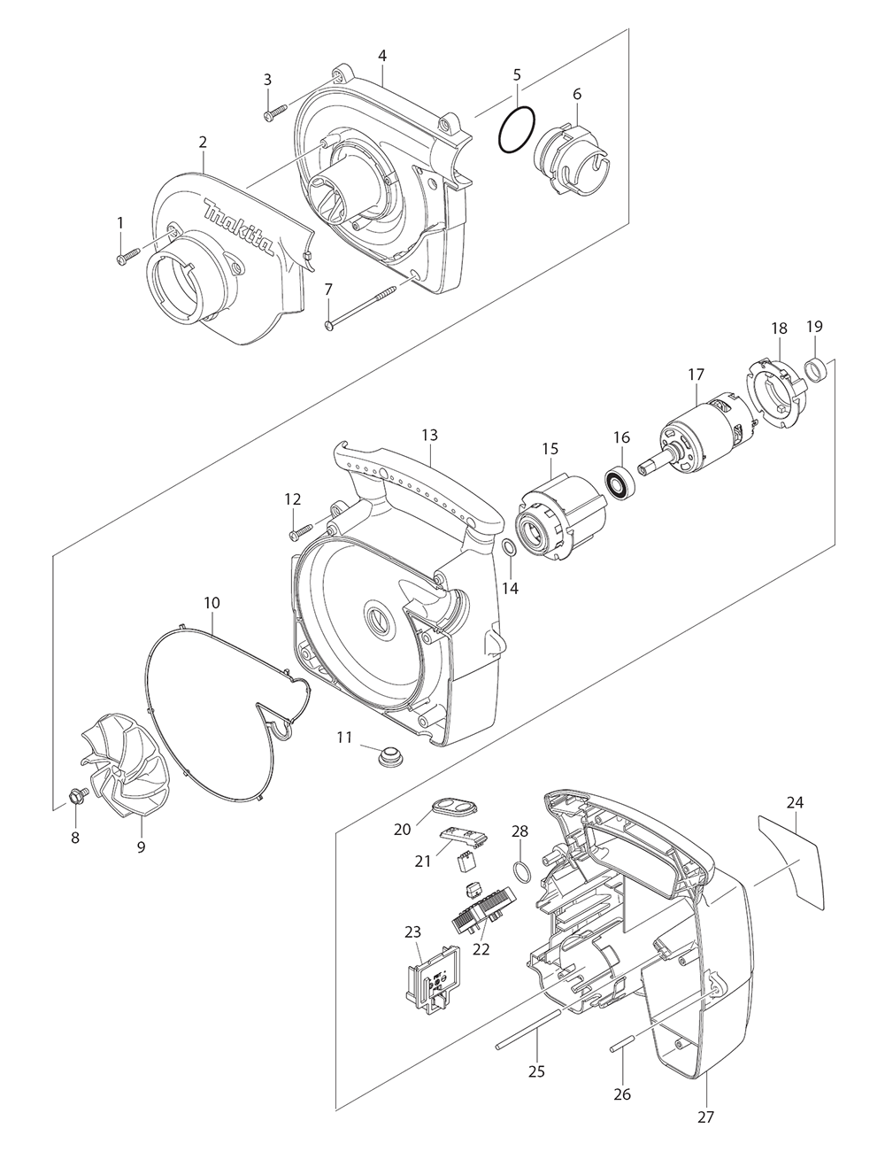 Page 1 Diagram and Parts List for XCV02Z  Makita Leaf Blower / Vacuum