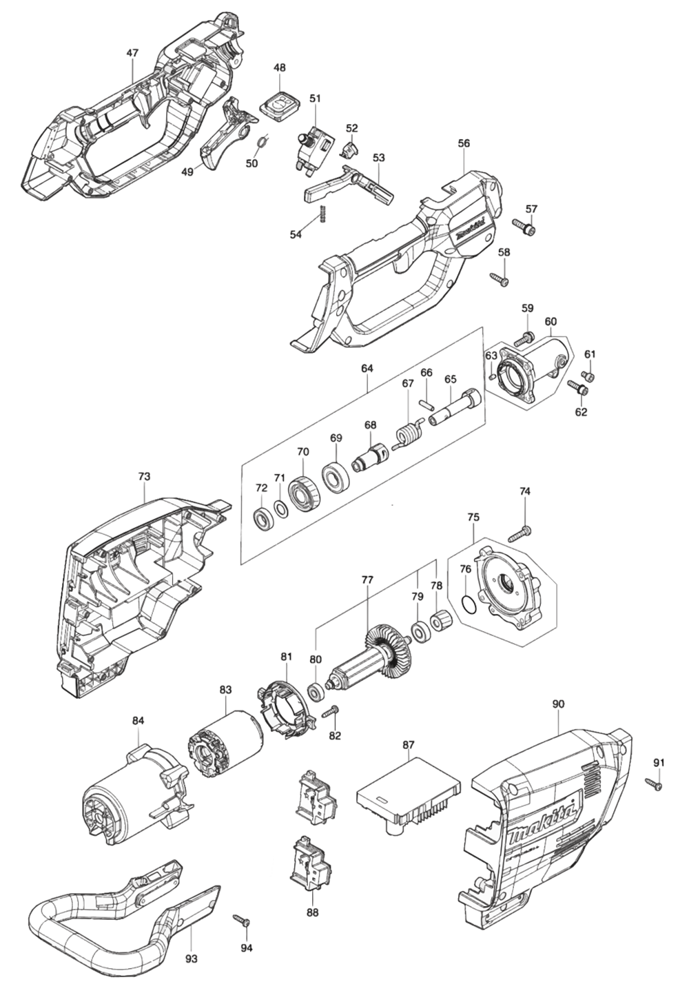 Fig-1 Diagram and Parts List for XAU02PTB  Makita Pole Saw