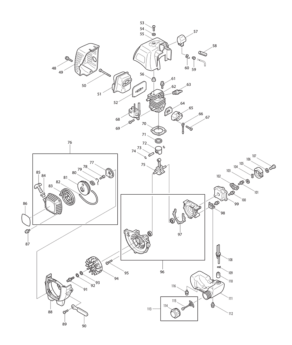 Page 1 Diagram and Parts List for HTR7610 Type 1 Makita Trimmer