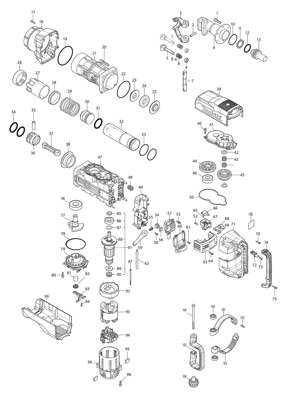 Fig-0 Diagram and Parts List for HM1502  Makita Demolition Hammer