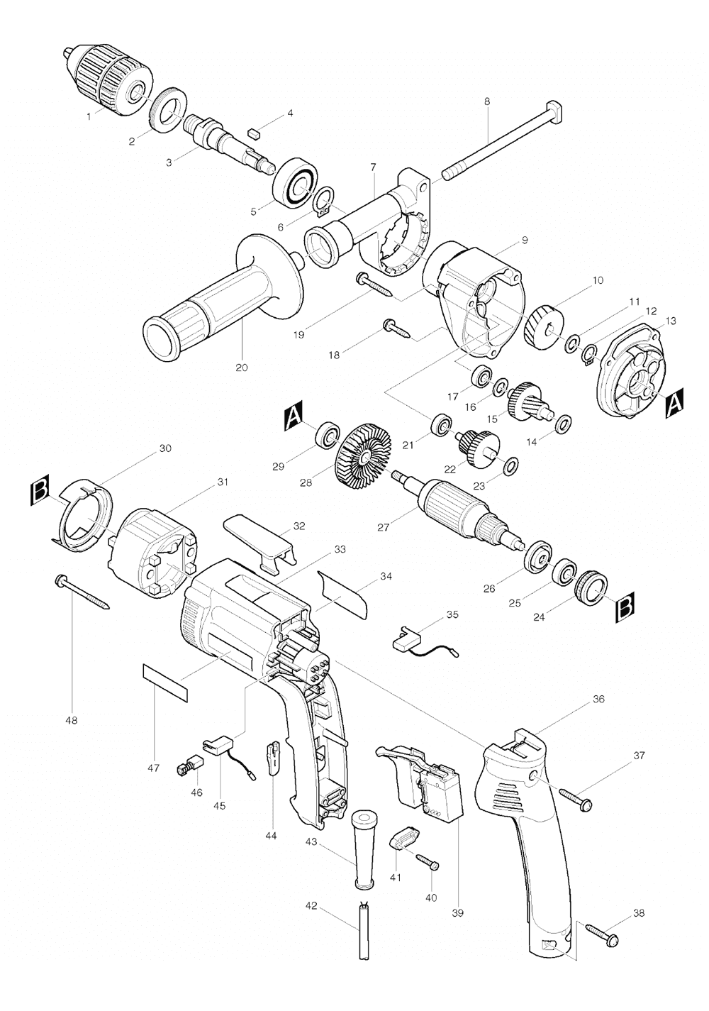 Page 1 Diagram and Parts List for DP4003K  Makita Drill