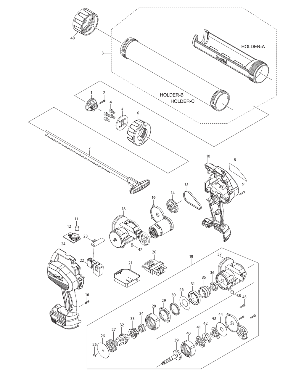 Page 1 Diagram and Parts List for XGC01T1B  Makita Caulking Gun