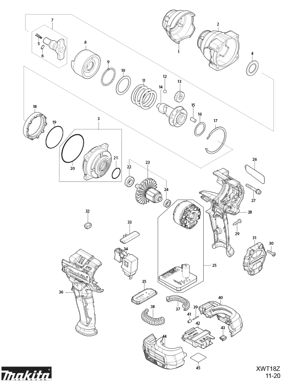 Diagram Diagram and Parts List for XWT18T  Makita Wrench