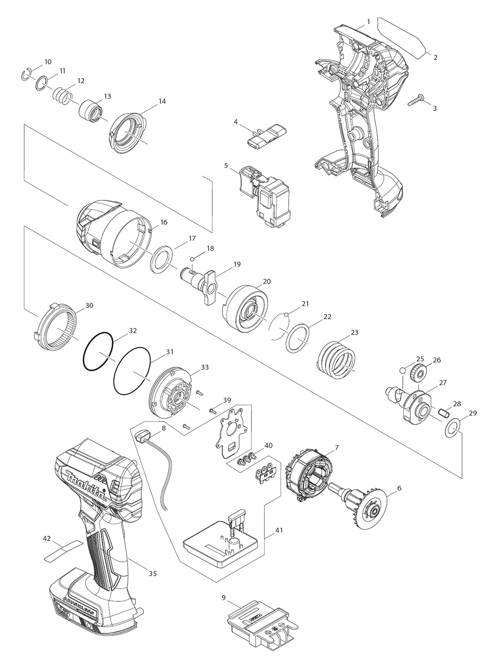 Page 1 Diagram and Parts List for XDT13T  Makita Drill