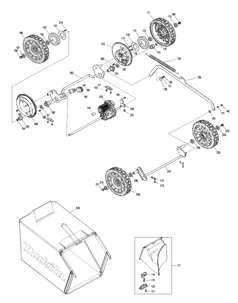 Fig-3 Diagram and Parts List for XML08PT1  Makita Lawn Mower