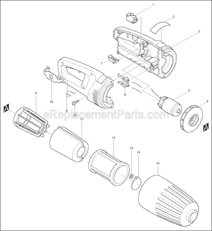Page A Diagram and Parts List for 4071D  Makita Upright Vacuum