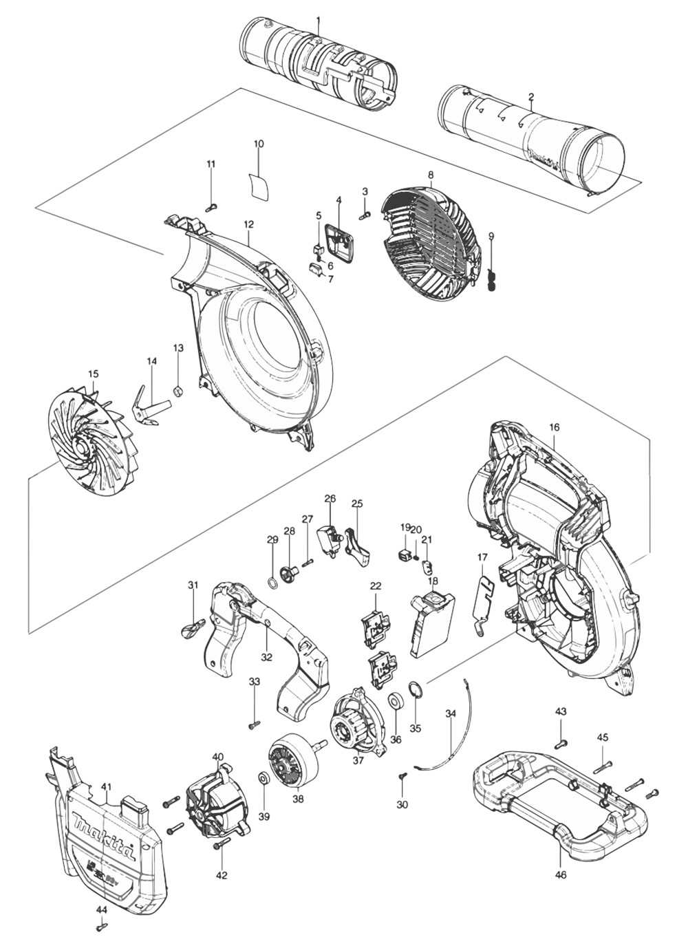 Fig-0 Diagram and Parts List for XBU04PT  Makita Leaf Blower / Vacuum