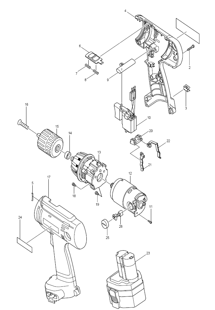 Page 1 Diagram and Parts List for 6213DWBE  Makita Drill