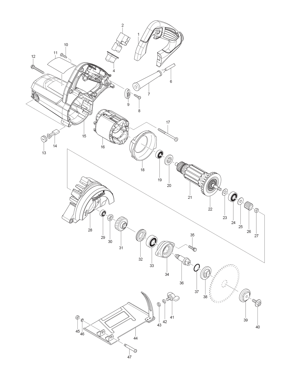 Page 1 Diagram and Parts List for 4100NH3ZX  Makita Saw