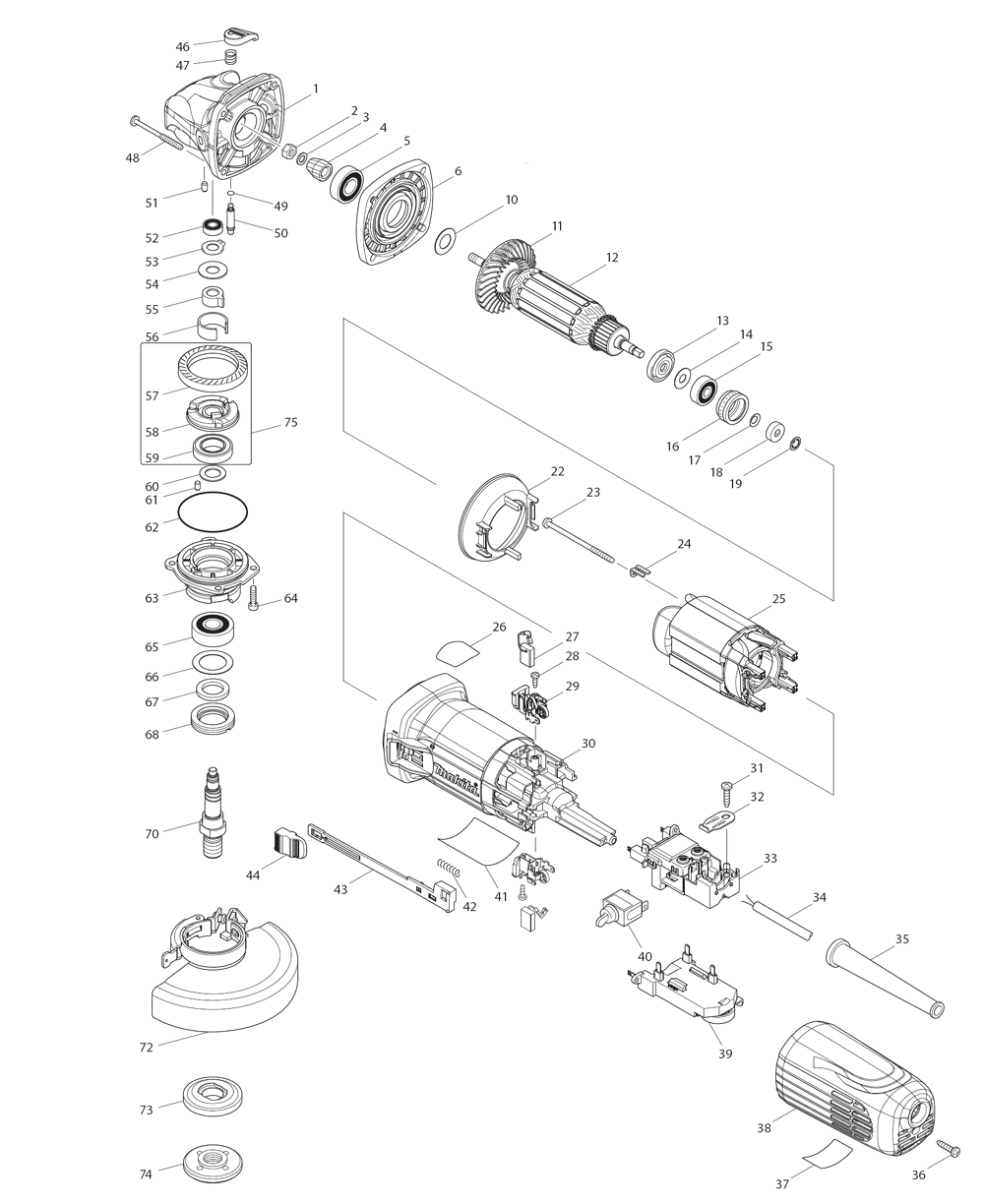 Page 1 Diagram and Parts List for GA4542C01  Makita Grinder