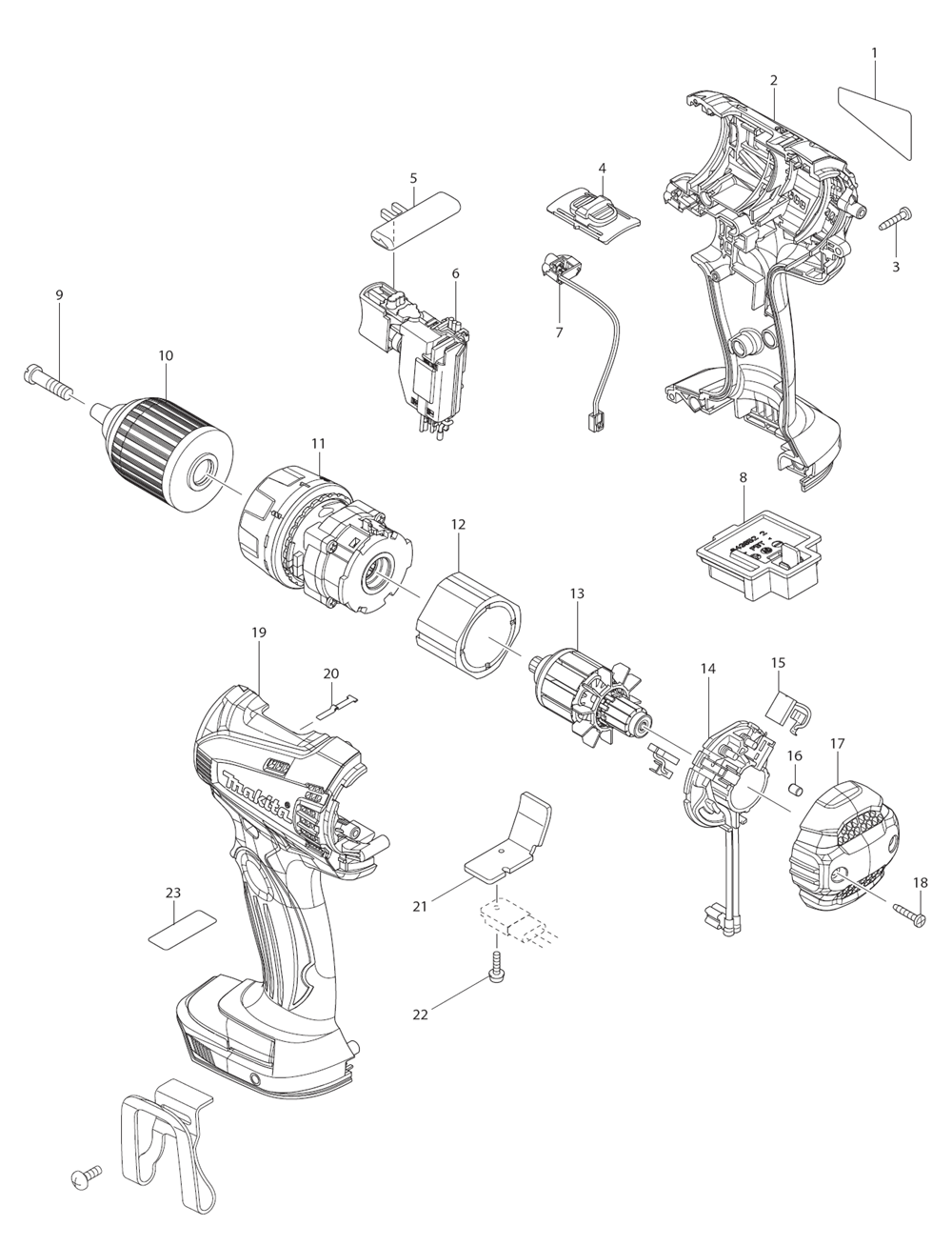 Page 1 Diagram and Parts List for XFD01Z  Makita Drill
