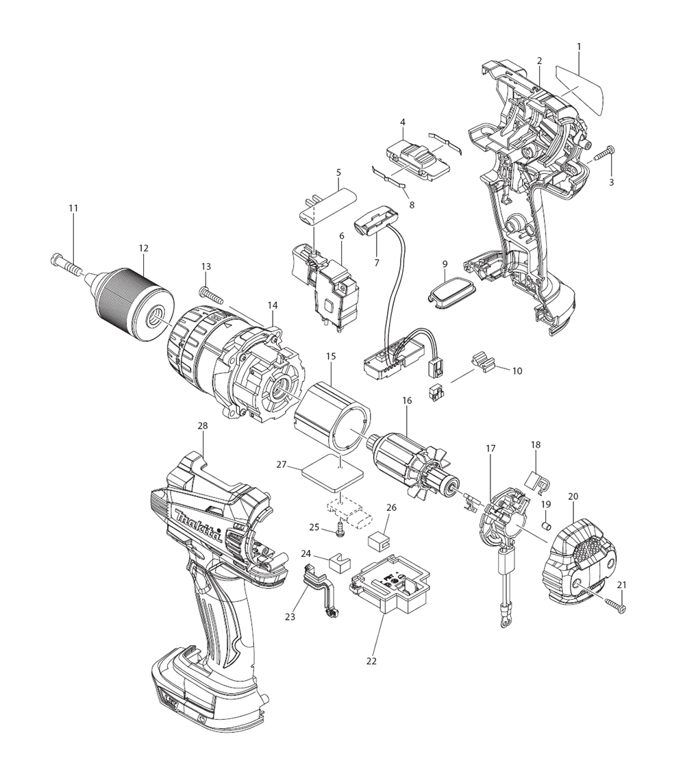Page 1 Diagram and Parts List for XFD03Z  Makita Drill