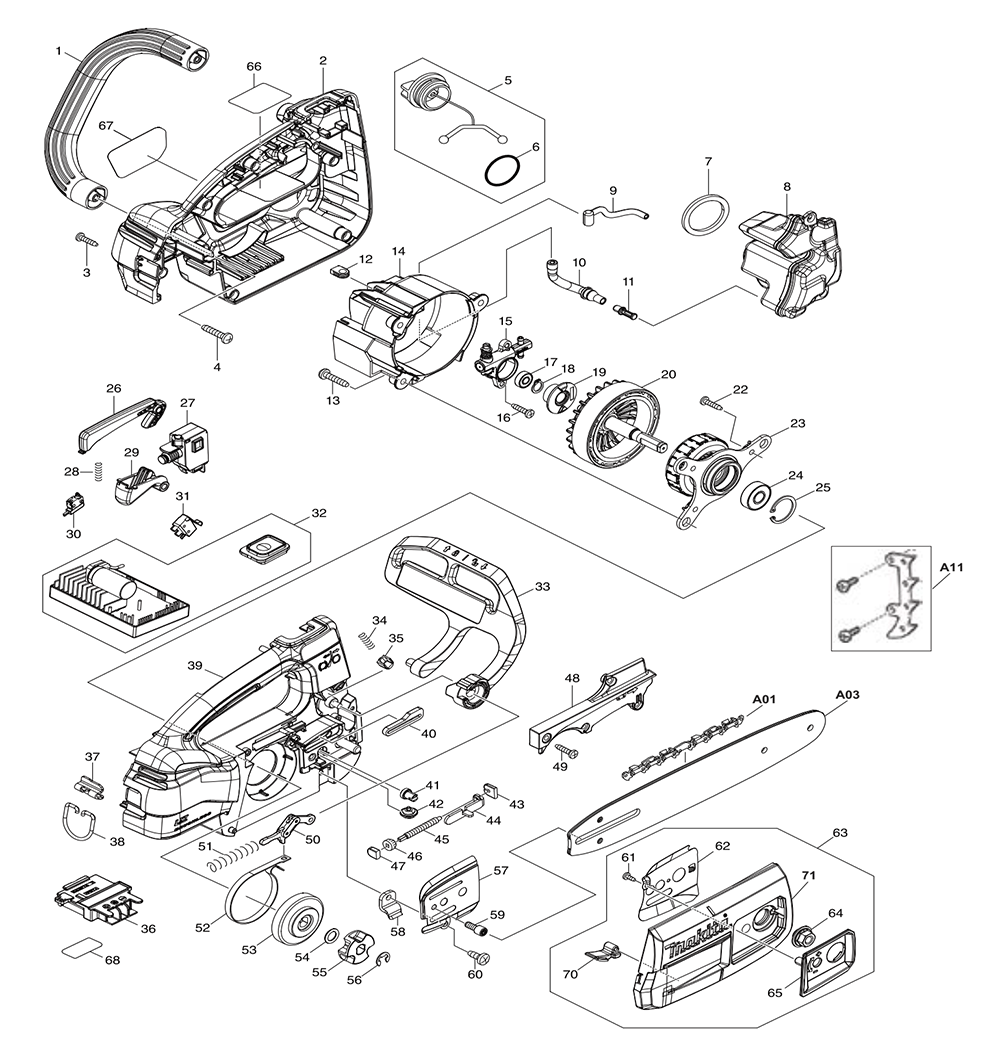 Page 1 Diagram and Parts List for XCU06Z  Makita Saw