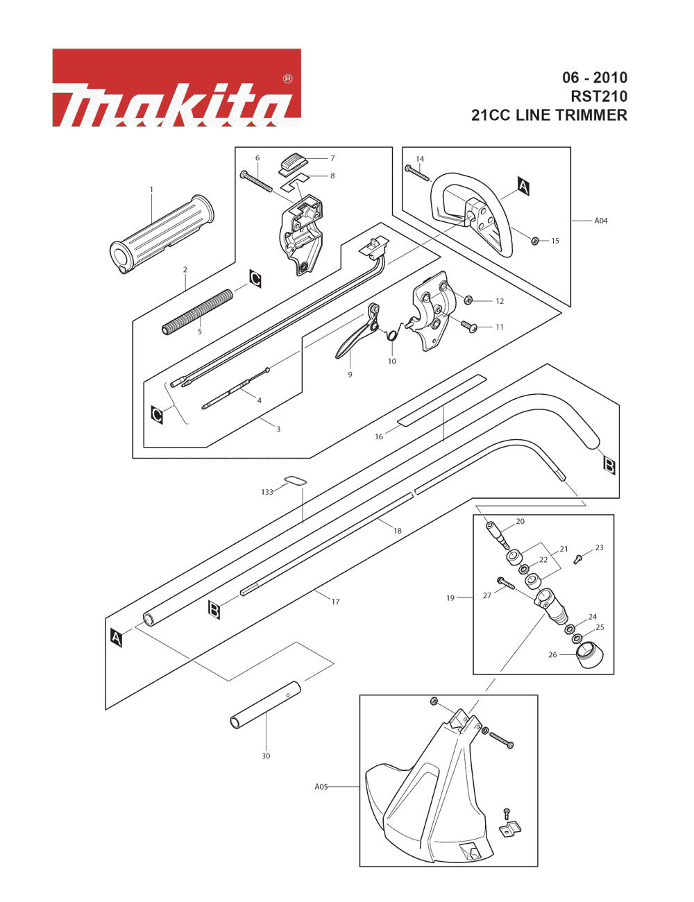 Page 3 Diagram and Parts List for RST210 Type 3 Makita Trimmer