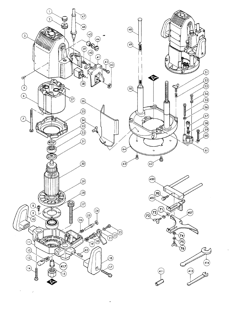 Page 1 Diagram and Parts List for 3612BRA  Makita Router