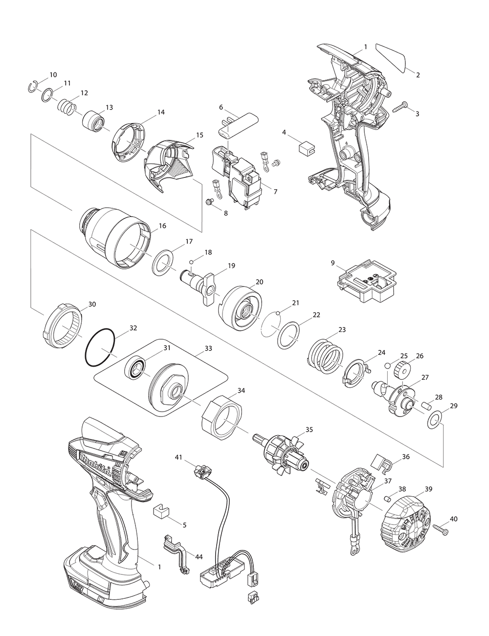 Page 1 Diagram and Parts List for LXDT04C1 Type 1 Makita Drill