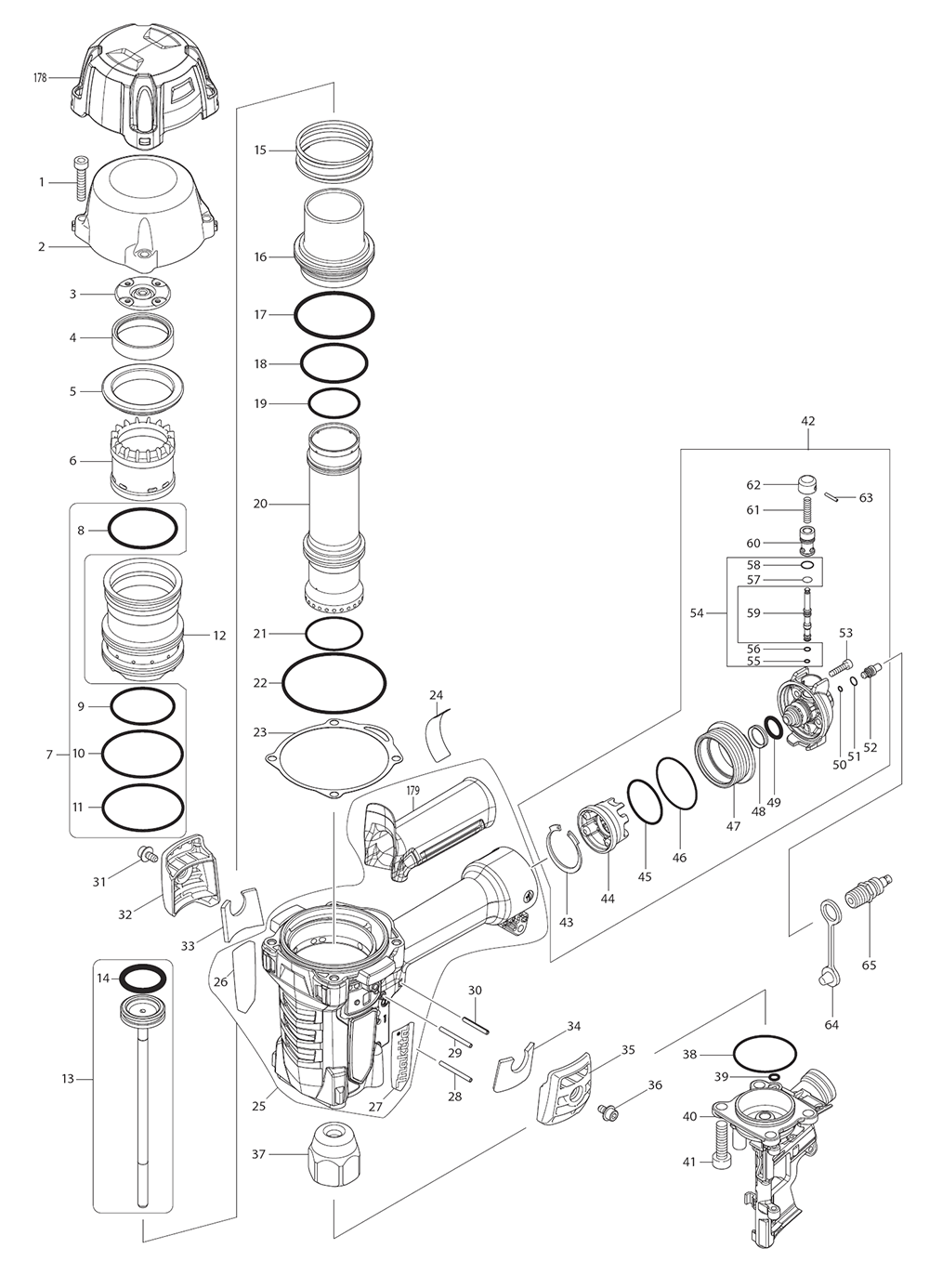 Page 2 Diagram and Parts List for AN935H  Makita Nailer