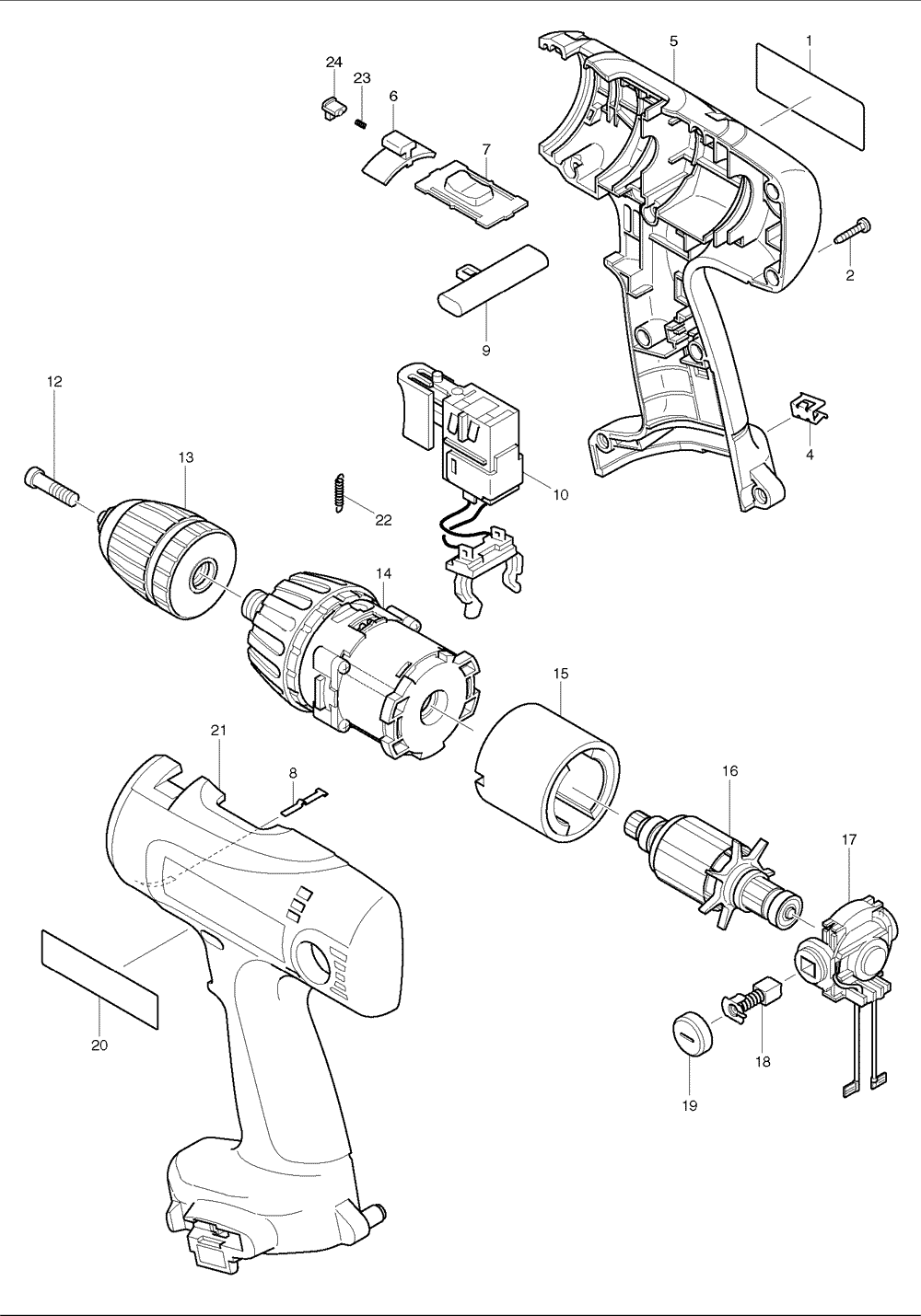 Page 1 Diagram and Parts List for 6237D  Makita Drill