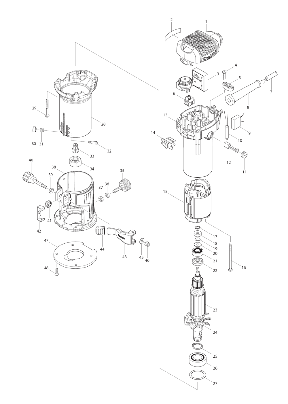 Page 1 Diagram and Parts List for RT0701CX7  Makita Router