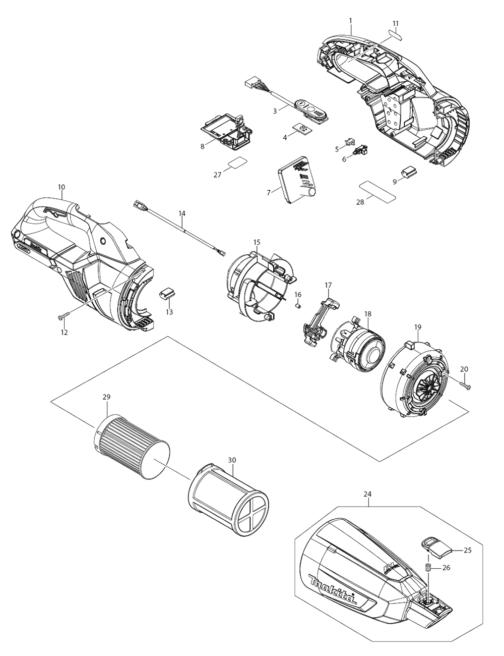 Fig-0 Diagram and Parts List for GLC01R1  Makita Upright Vacuum