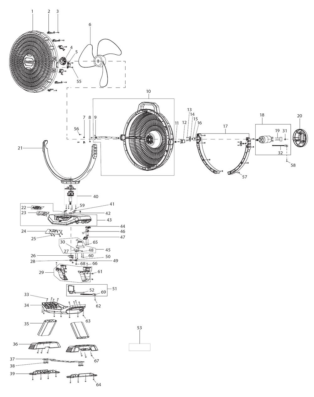 Fig-0 Diagram and Parts List for DCF301Z  Makita Fan