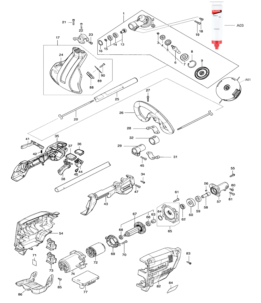 Fig-0 Diagram and Parts List for XRU18Z  Makita Trimmer