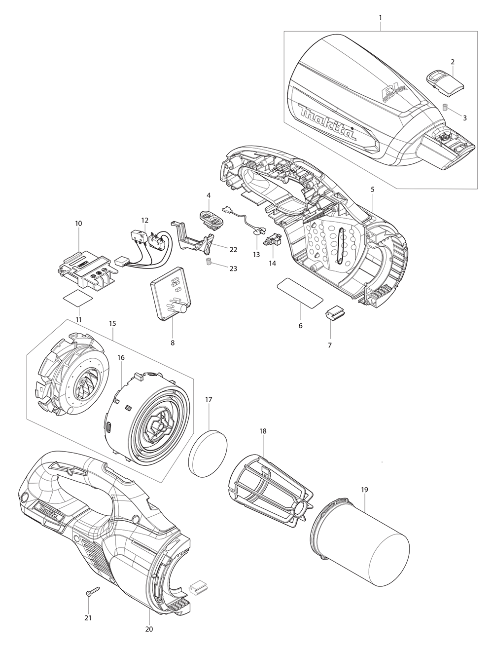 Fig-0 Diagram and Parts List for XLC03R1BX4  Makita Upright Vacuum